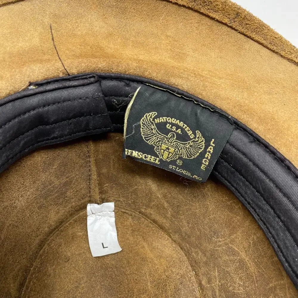 Henschel Hats Mountaineer Western Leather Aussie Hat Brown Distressed unisex L